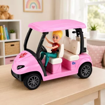 LEAN TOYS Meleks golfo rinkinys lėlėms su šuneliu - 7 dalių, tinka 29-30 cm lėlėms