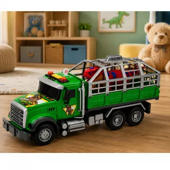 LEAN TOYS Transporter Truck su narveliu ir T-Rex dinozauro figūrėle su šviesomis ir garsais 1:12