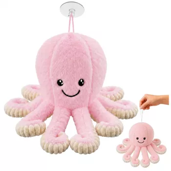 LEAN TOYS Plush aštuonkojis su siurbimo taurele, rožinis, 16 cm