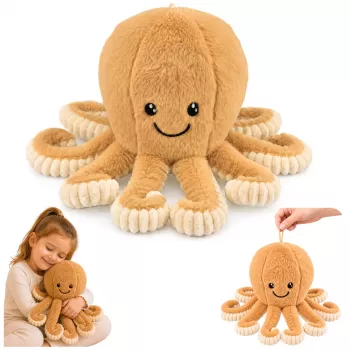 LEAN TOYS aštuonkojis minkštas žaislas su elastingais čiuptuvais smėlio spalvos 30 cm