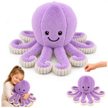 LEAN TOYS Plush Octopus minkštas aštuonkojis su elastingomis čiuptuvėmis violetinis 50 cm