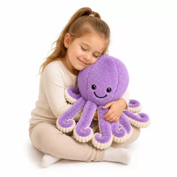 LEAN TOYS Plush Octopus minkštas aštuonkojis su elastingomis čiuptuvėmis violetinis 50 cm
