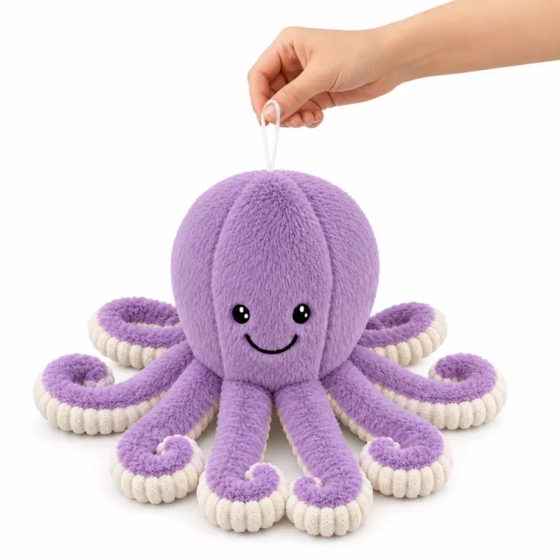 LEAN TOYS Plush Octopus minkštas aštuonkojis su elastingomis čiuptuvėmis violetinis 50 cm