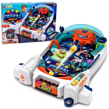 LEAN TOYS Space Pinball Arcade žaidimas - kosminis fliperis su raketomis ir 8 kamuoliukais