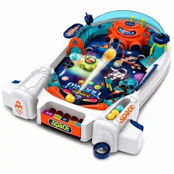 LEAN TOYS Space Pinball Arcade žaidimas - kosminis fliperis su raketomis ir 8 kamuoliukais