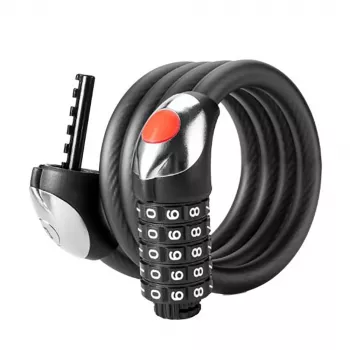 ROCKBROS RKS531 5 skaitmenų kombinacinis dviračio spynos su LED šviesa, 120 cm pintas plieninis trosas, juoda