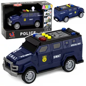 LEAN TOYS SWAT Special Unit policijos automobilis 1:32 masteliu su šviesomis, garsais ir atgaline trauka - tamsiai mėlynas