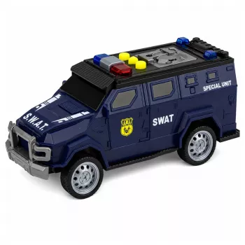 LEAN TOYS SWAT Special Unit policijos automobilis 1:32 masteliu su šviesomis, garsais ir atgaline trauka - tamsiai mėlynas