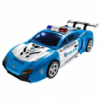LEAN TOYS Auto Robot 2in1 policijos automobilis su paleidimo įrenginiu, šviesomis ir garsais