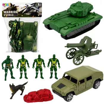 LEAN TOYS karinis rinkinys su tanku, karių figūrėlėmis ir ginklais – 13 dalių
