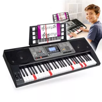 MK 816 61 klavišų elektroninė MIDI mokymosi klaviatūra su 128 tembrais, 128 ritmais, įrašymu, LED ekranu, USB MIDI, ausinių išėjimu, mikrofonų įėjimu, maitinimo adapteriu