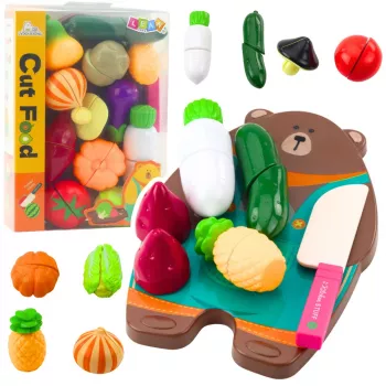 LEAN TOYS Daržovių pjaustymo rinkinys su pjaustymo lenta ir peiliu - lavinantis žaislas vaikams