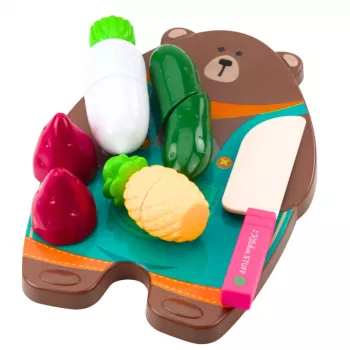 LEAN TOYS Daržovių pjaustymo rinkinys su pjaustymo lenta ir peiliu - lavinantis žaislas vaikams