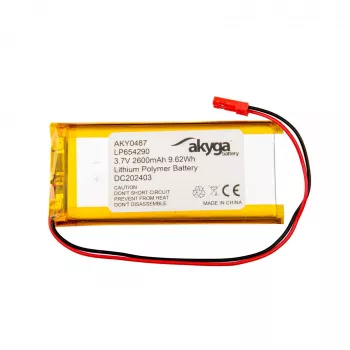 Akyga AKY0487 Li-Po baterija 3,7V 2600mAh LP654290 su PCM, JST 2.54 2 kontaktų, 150mm laidas