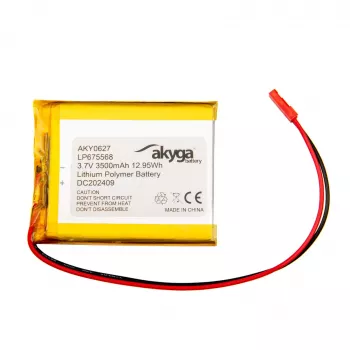 Akyga AKY0627 LP675568 Li-Po akumuliatorius 3,7 V 3500 mAh su PCM, JST 2,54 mm 2 kontaktų jungtis, 150 mm laidai