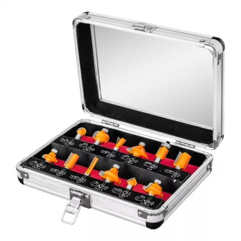 NEO TOOLS 57-210 12 dalių volframo karbido frezų rinkinys, 8 mm kotas, medinė dėžutė