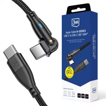 3MK Hyper Cable N-SERIES USB-C į USB-C 2m 20V/3A 60W juoda - Swivel