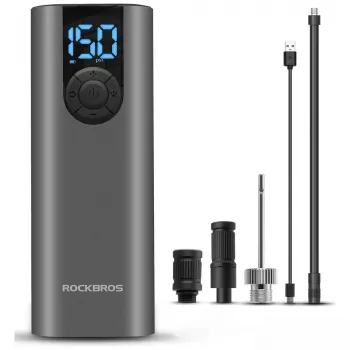 ROCKBROS elektrinis dviračio siurblys su LED ekranu, USB-C įkrovimu, 150 PSI, Presta/Schrader/Dunlop, juodas