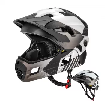 ROCKBROS TS-61 vaikų transformuojamas pilno veido dviračio šalmas su nuimamu smakro apsaugu, M dydis (54-57 cm), pilka