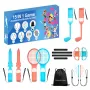 HURTEL Family Accessories Pack 15 in 1, skirta Nintendo Switch 2 konsolei - oranžinis ir mėlynas rinkinys