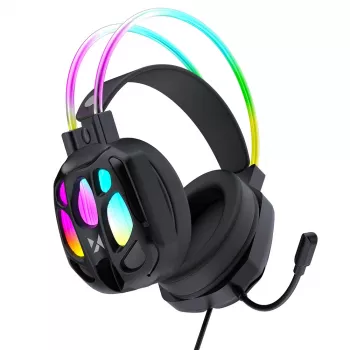 Wozinsky WSG-1118 laidinis žaidimų ausinių komplektas su RGB apšvietimu ir mikrofonu - juoda