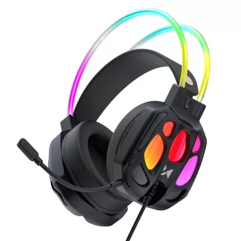 Wozinsky WSG-1118 laidinis žaidimų ausinių komplektas su RGB apšvietimu ir mikrofonu - juoda