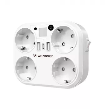 Wozinsky WRS-2B 4 AC lizdų, 2 USB-A, 2 USB-C, 4000 W, LED lempa, 2 m laidas ilgintuvas - baltas