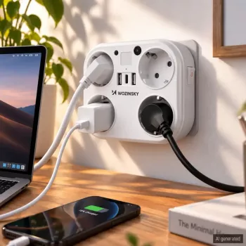 Wozinsky WRS-2B 4 AC lizdų, 2 USB-A, 2 USB-C, 4000 W, LED lempa, 2 m laidas ilgintuvas - baltas