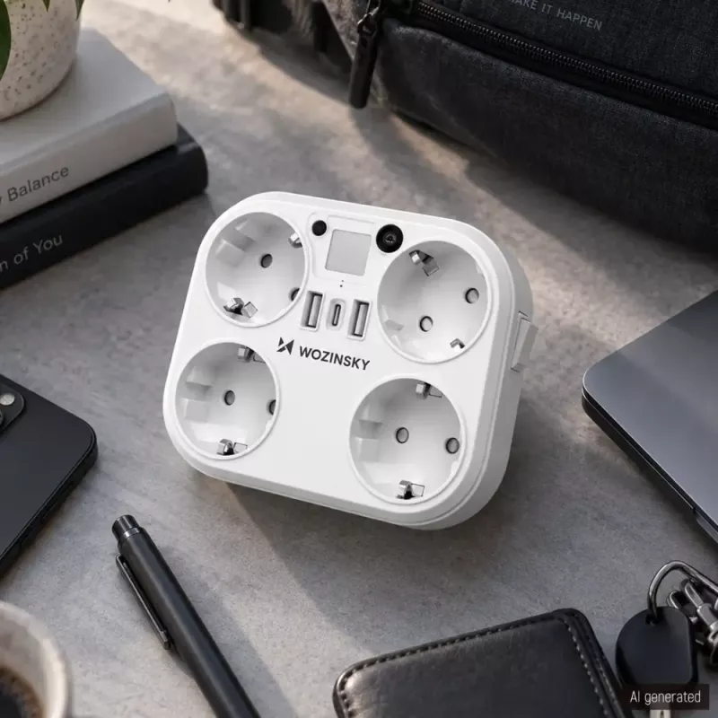 Wozinsky WRS-2B 4 AC lizdų, 2 USB-A, 2 USB-C, 4000 W, LED lempa, 2 m laidas ilgintuvas - baltas