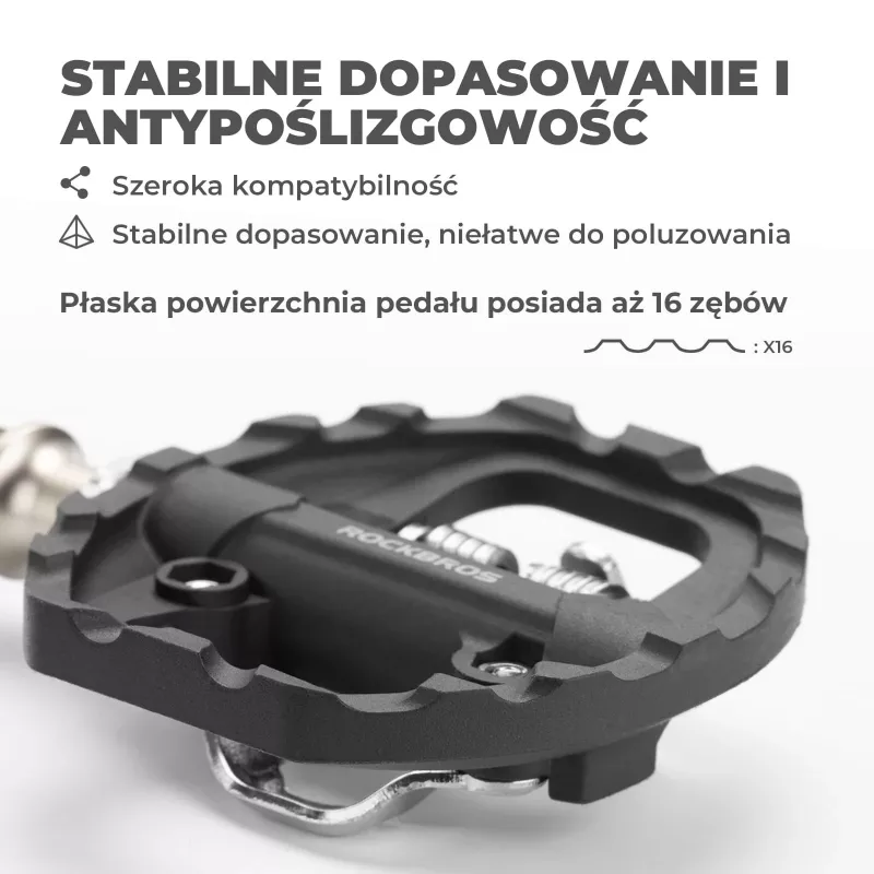 Rockbros M108 hibridiniai dviračio pedalai – nailono kompozitas, dvipusiai SPD ir plokščia platforma, juodi