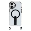 HURTEL dėklas, skirtas iPhone 17, su stoveliu, trumpu 30 cm ir ilgu 120 cm dirželiu, suderinamas su MagSafe - juodas