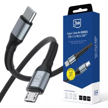 3MK Hyper Cable N-SERIES USB-C į Micro-USB 1m QC 3.0 5V/2A 10W juoda