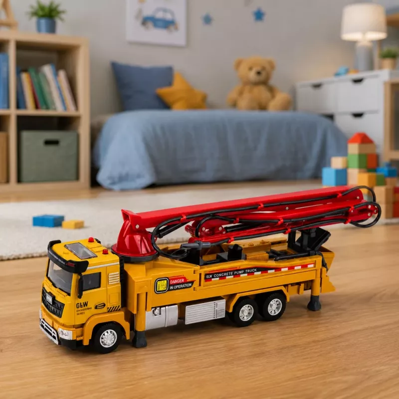 LEAN TOYS Concrete Pump Truck RC žaislas su šviesomis, garsais ir vandens purškimu, 1:40 mastelis