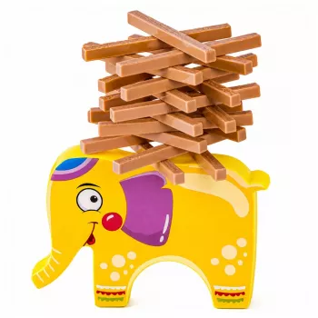LEAN TOYS įgūdžių žaidimas Balansuojantis dramblys, statyk bokštą iš kaladėlių, 61 vnt.