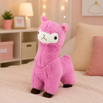 LEAN TOYS Alpakos Lamos Minkštas Žaislas Minkštu Kailiuku Rožinis 38 cm