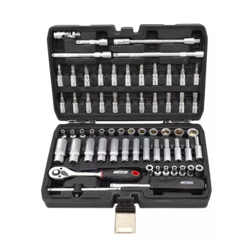 AWTOOLS 63 dalių 1/4 colio lizdų rinkinys BLACK LINE su reketu, antgaliais ir dėklu