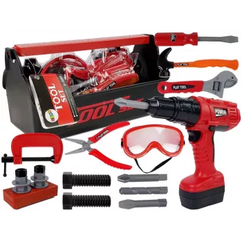 LEAN TOYS DIY meistro įrankių rinkinys su grąžtu ir plaktuku – 35 dalių lavinamasis žaislas