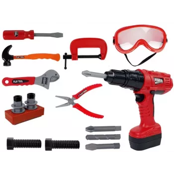 LEAN TOYS DIY meistro įrankių rinkinys su grąžtu ir plaktuku – 35 dalių lavinamasis žaislas
