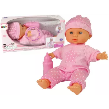 LEAN TOYS Sweet Baby Doll Pink 30 cm interaktyvi lėlė su maitinimo buteliuku ir garsais