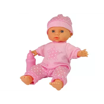 LEAN TOYS Sweet Baby Doll Pink 30 cm interaktyvi lėlė su maitinimo buteliuku ir garsais