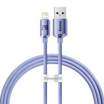 Baseus Crystal Shine Lightning į USB-A laidas 1,2 m violetinis, 2,4A greitas įkrovimas