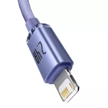 Baseus Crystal Shine Lightning į USB-A laidas 1,2 m violetinis, 2,4A greitas įkrovimas