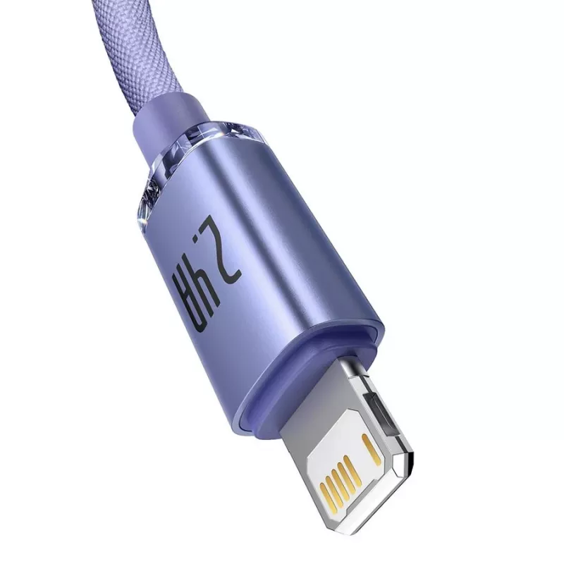 Baseus Crystal Shine Lightning į USB-A laidas 1,2 m violetinis, 2,4A greitas įkrovimas
