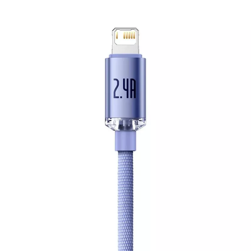 Baseus Crystal Shine Lightning į USB-A laidas 1,2 m violetinis, 2,4A greitas įkrovimas