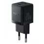 Baseus 20W USB-C ir USB-A sieninis įkroviklis su PD 3.0 ir QC 3.0, EU kištuku, juodas