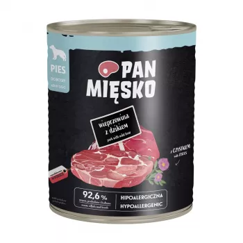 PAN MIĘSKO Kiauliena su šernu šlapi šunų maistas 800g – be grūdų, paštetas suaugusiems šunims