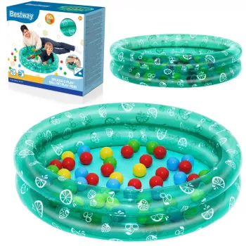 Bestway 51141 pripučiamas darželio baseinėlis su 50 kamuoliukų, permatomas su taškeliais, 91 cm