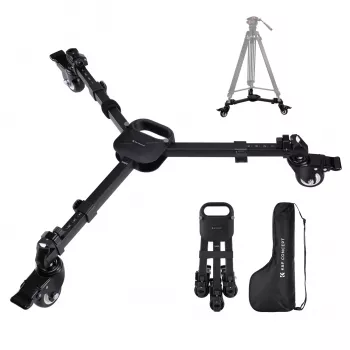 KF Tripod Dolly skirtas KF MS30 / KF31.118 – 3 ratų riedantis pagrindas su fiksuojamais guminiais ratais, sulankstomas aliuminio lydinys, 15 kg apkrova