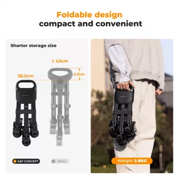 KF Tripod Dolly skirtas KF MS30 / KF31.118 – 3 ratų riedantis pagrindas su fiksuojamais guminiais ratais, sulankstomas aliuminio lydinys, 15 kg apkrova