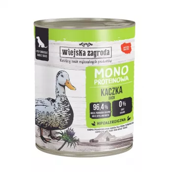 WIEJSKA ZAGRODA Mono Duck šlapias šunų maistas – 800 g skardinė, be grūdų, vieno baltymo
